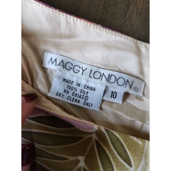 Vintage 1990s Maggy London 100% Silk Hawaiian Shift Knee Length Dress SZ 10 - Picture 4 of 9